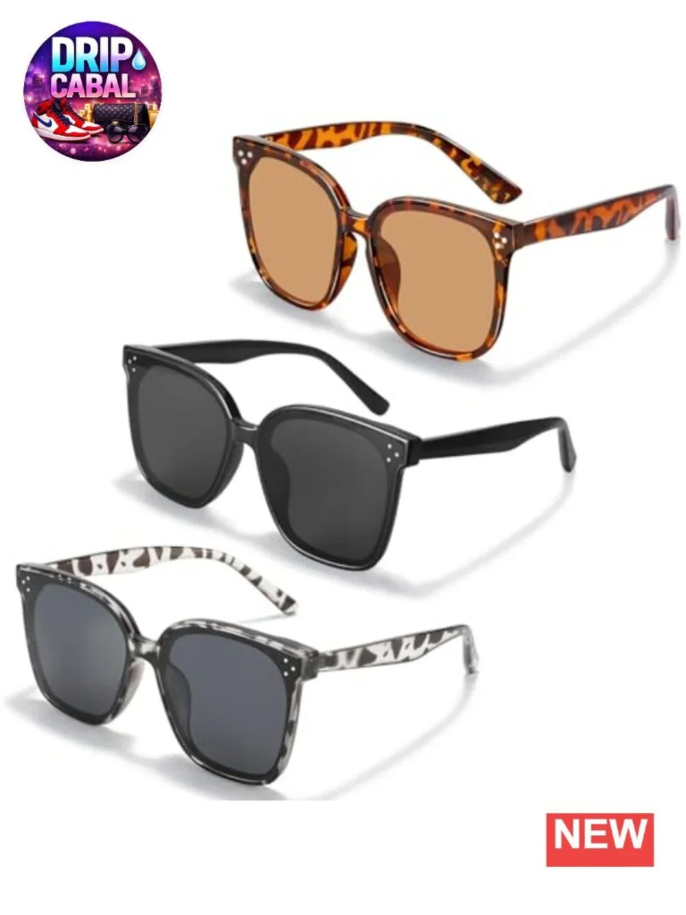 Oversized Square Sunglasses Vintage UV400 Protection PC Frame 3 Pack